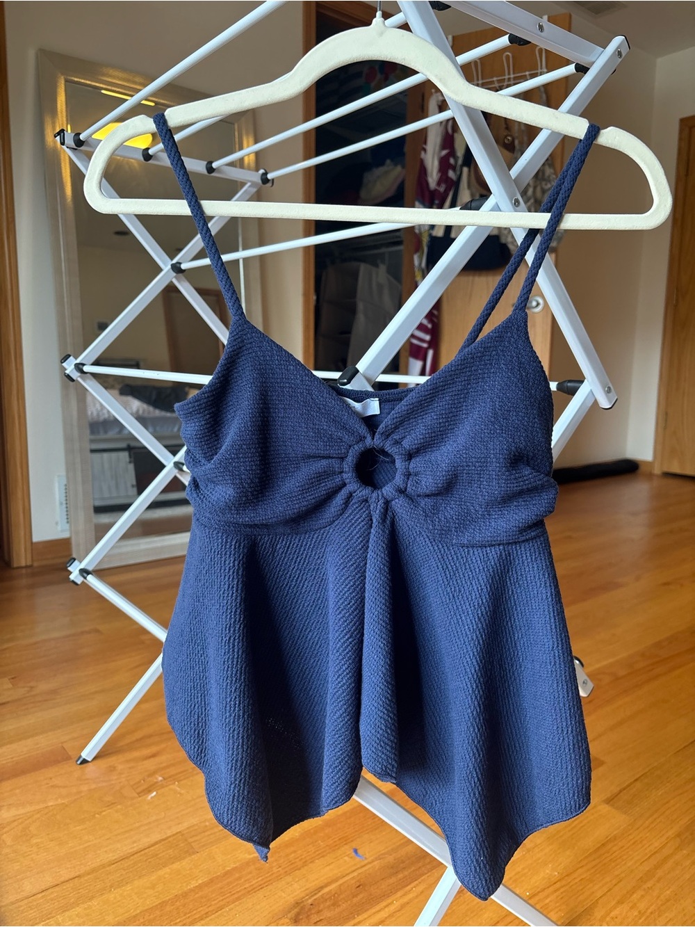 Gaze Navy Blue Ring-Front Babydoll Top